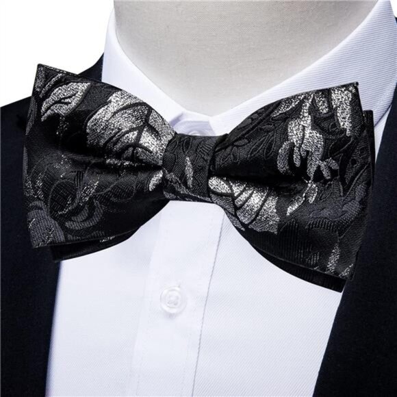 Pre-Tied Bow Ties for Men Silk Adjustable Tuxedo Bowties Pocket Square Cufflinks - Picture 2 of 8